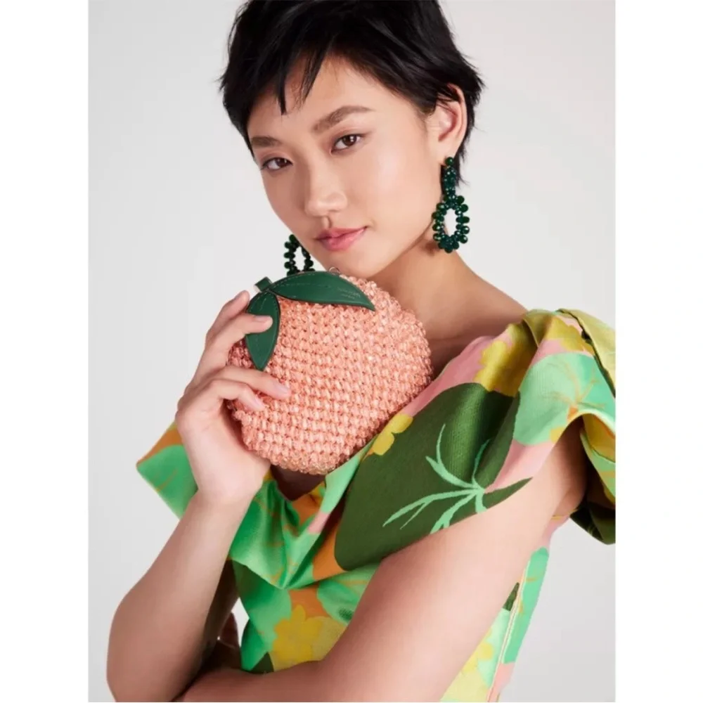 Kate Spade Peach Bellini Embellished Crochet Beads bag  purse 🍑 - Picture 5 of 7